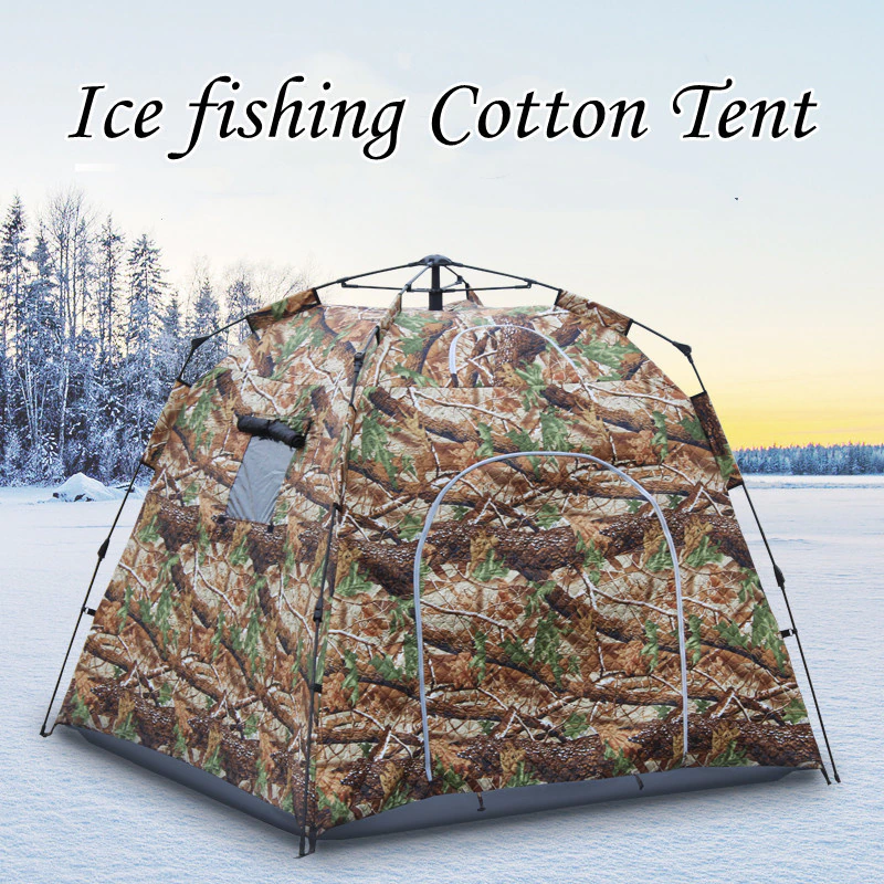 Cheap Goat Tents Winter Ice Fishing Tent Thickened Keep Warm Cotton Tent Outdoor Fully Automatic Quick Open Camping Tent 1.7 M Height Big Space Tents 